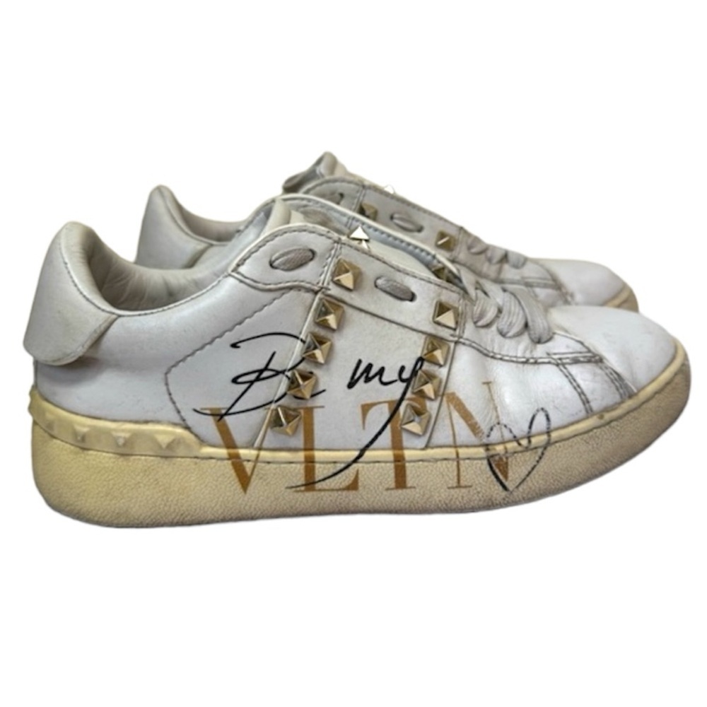 Valentino Garavani Rockstud Leather Sneakers Lace Up Trainers Shoes Graphic Rare